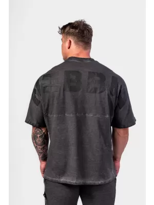 Ausgewaschenes, übergroßes T-Shirt NO SHORTCUTS 369 BLACK Nebbia