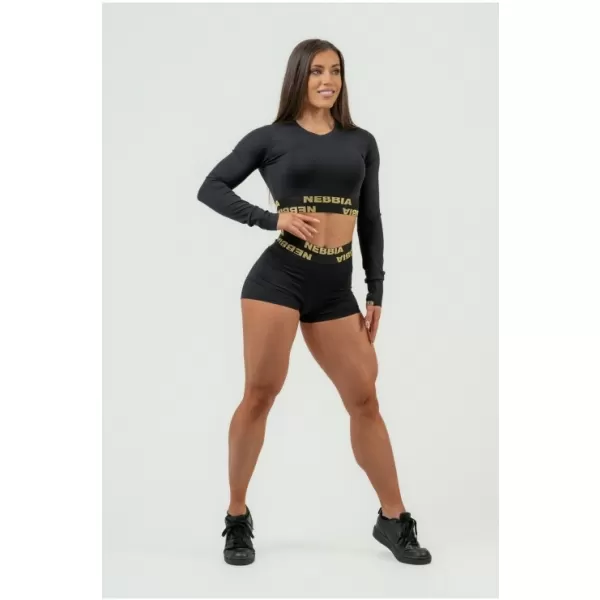  Damen-Crop-Top mit langen Ärmeln INTENSE Perform 839 BLACK Nebbia 