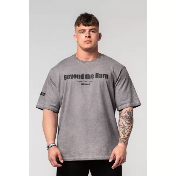  Schweres T-Shirt aus ausgewaschener Baumwolle GRIND 370 LIGHT GREY Nebbia 