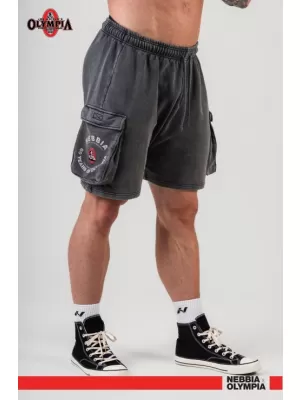 Gewaschene, lockere Cargo-Shorts LEGACY 787 BLACK Nebbia