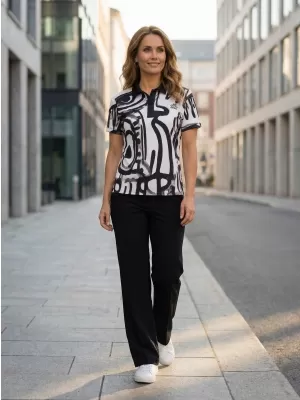 Frauenfunktional T -Shirt mit Premiumkragen ALTISPORT VOJ/ALW111TR05 SCHWARZ-WEIß