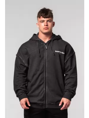 Ausgewaschenes Sweatshirt mit Reißverschluss GYM BRO 362 BLACK Nebbia