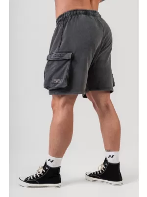 Gewaschene, lockere Cargo-Shorts LEGACY 787 BLACK Nebbia